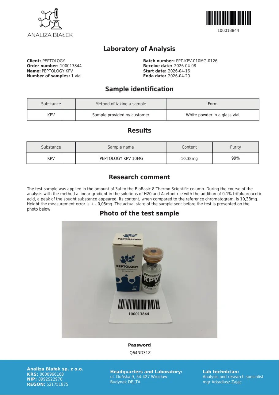 KPV 10 mg – certifikat čistoće HPLC, serija 0126