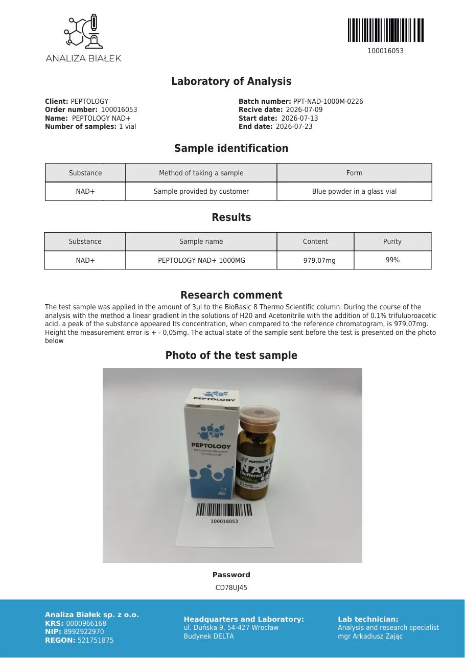 NAD+ 1000 mg – certifikat čistoće HPLC, serija 0226