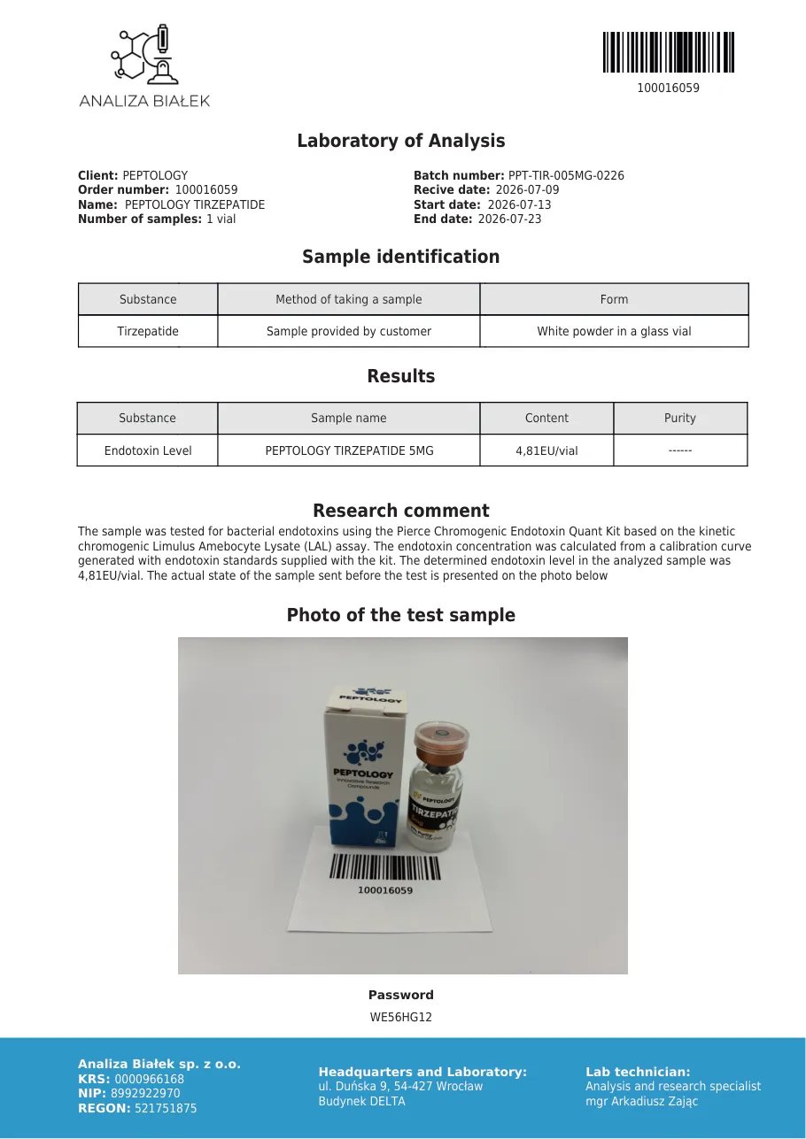 Tirzepatide 5 mg – test endotoksina, serija 0226