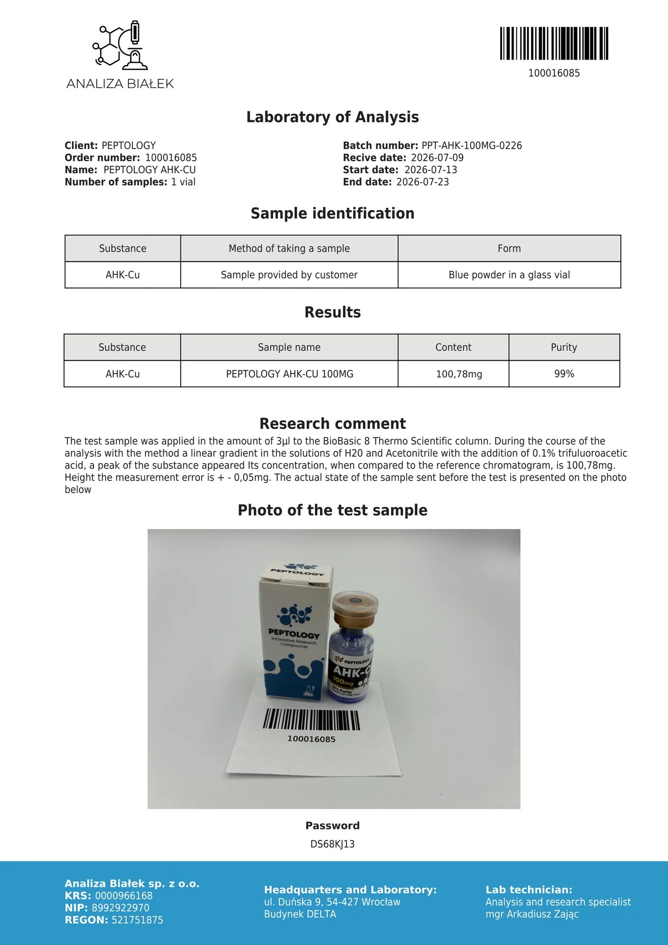 AHK-Cu 100 mg – Bakreni tripeptid (Ala-His-Lys) – slika 2