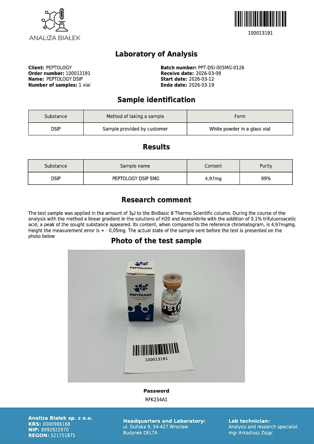 DSIP 5 mg – Delta peptid (nonapeptid) – slika 2