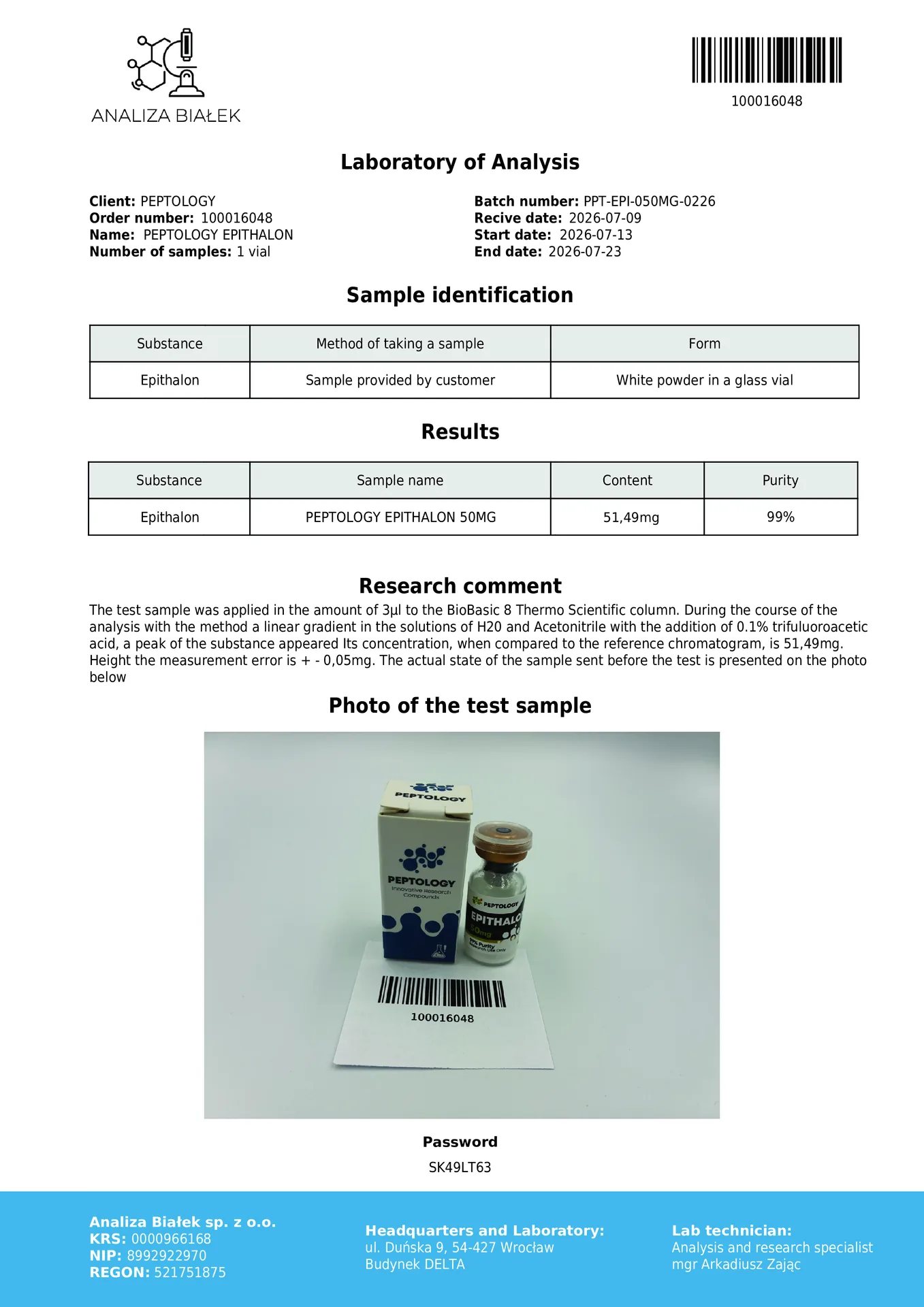Epithalon 50 mg – Sintetski tetrapeptid (AEDG) – slika 2