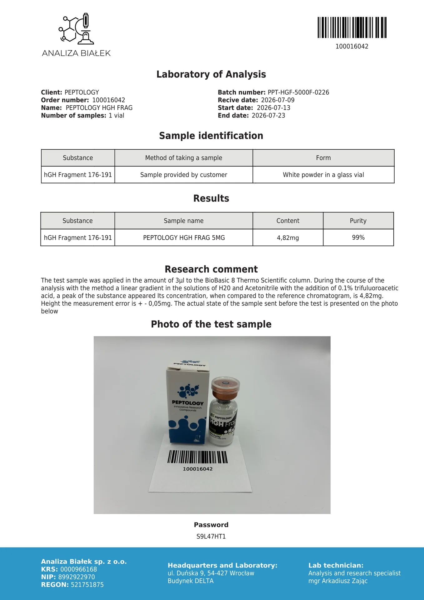 HGH Frag 5mg – Fragment 176-191 hormona rasta (C-terminalni peptid) – slika 2