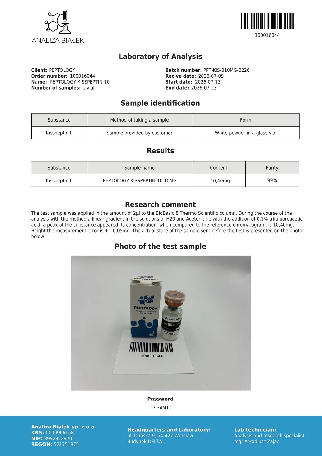Kisspeptin-10 5 mg/10 mg – Dekapeptid, agonist KISS1R (GPR54) – slika 3