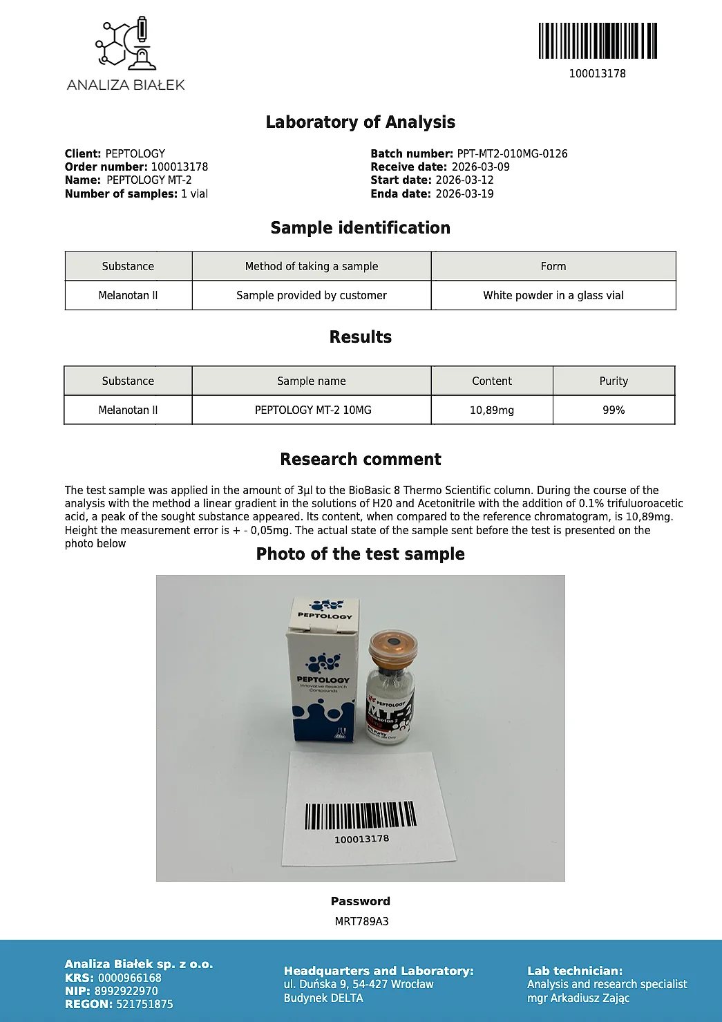 MT-2 (Melanotan 2 Acetate) 10 mg – Agonist melanokortinskih receptora – slika 2