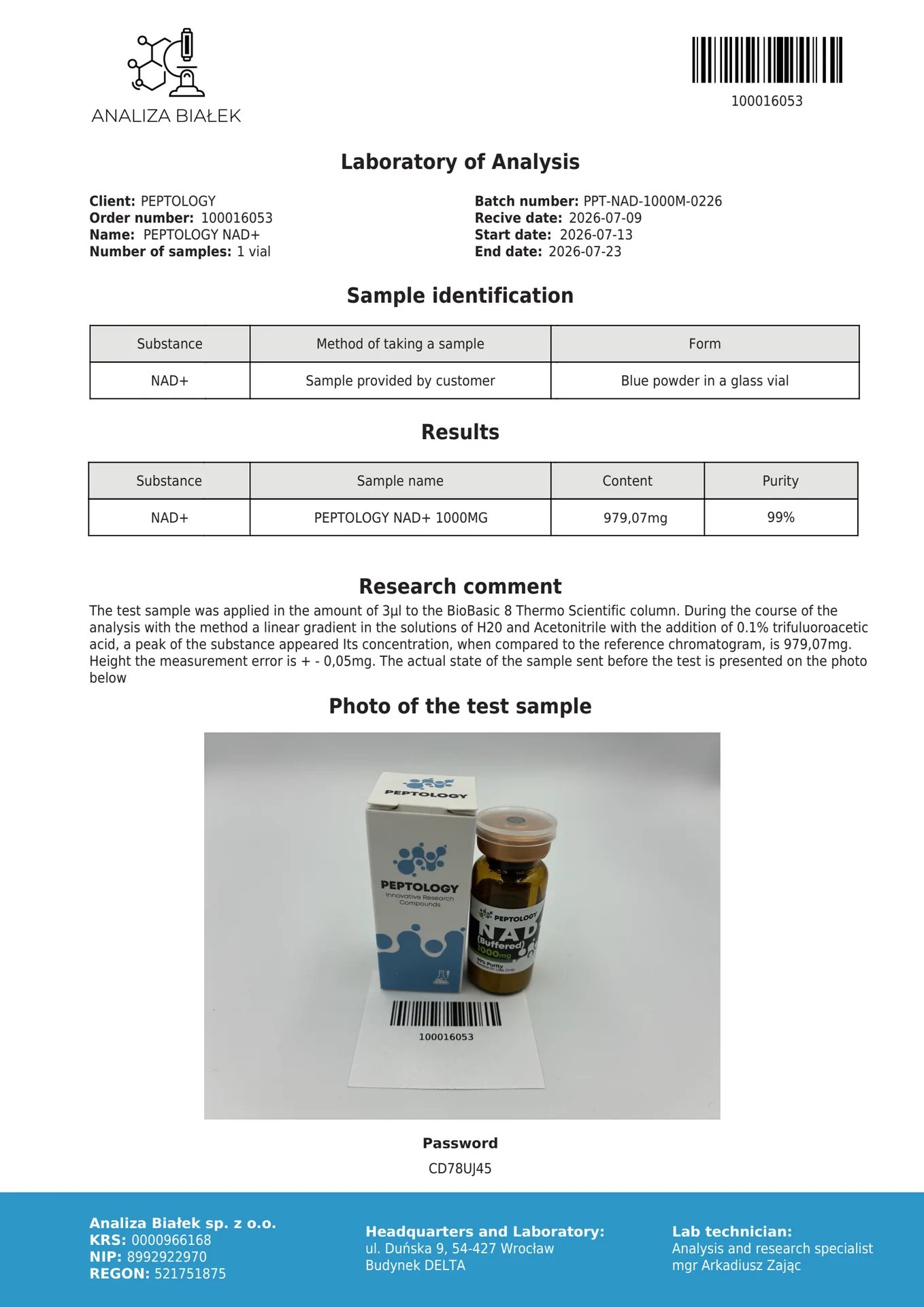 NAD+ (puferski) 1000 mg – Koenzim nikotinamid adenin dinukleotid – slika 2