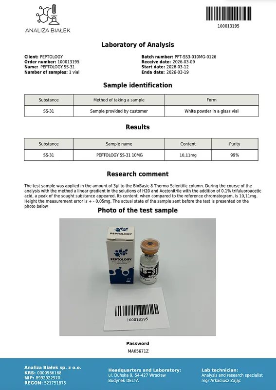 SS-31 10 mg / 50mg – Mitohondrijski usmjeren tetrapeptid – slika 2