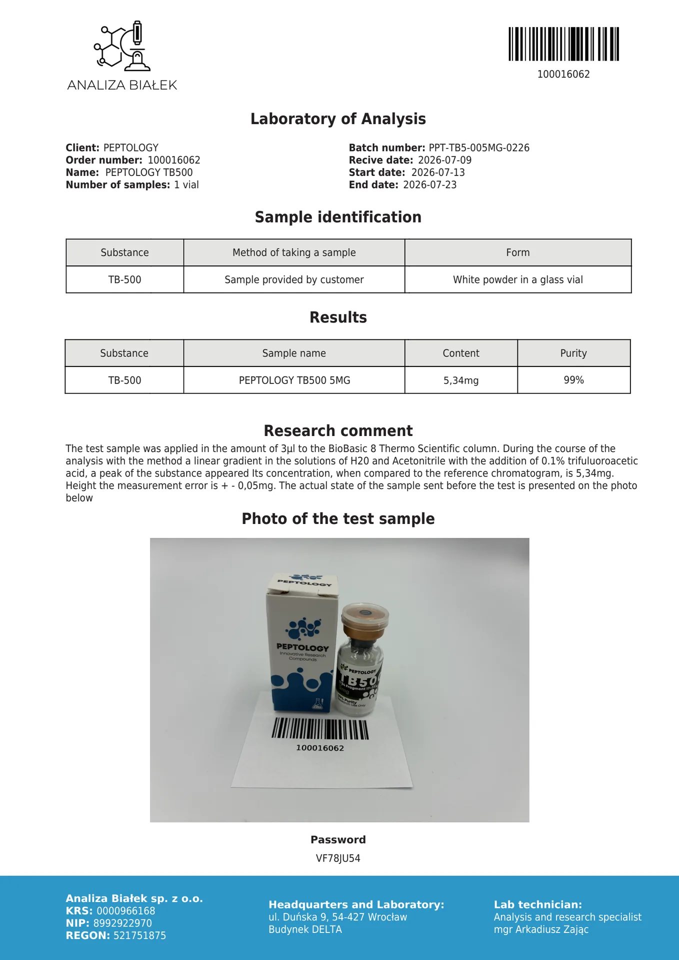 TB500 5 mg/10mg – Sintetski fragment timozina beta-4 – slika 2