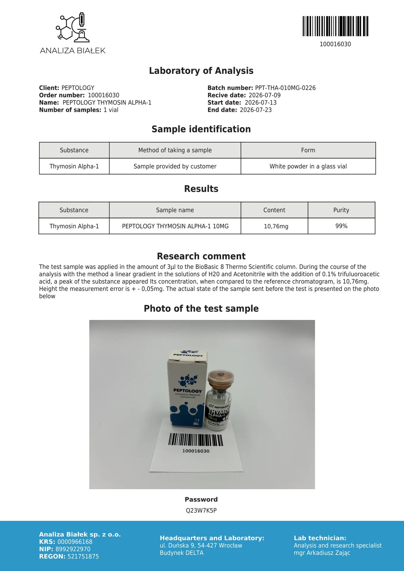 Thymosin Alpha-1 5 mg / 10mg – Timusni peptid (timozin α1) – slika 3